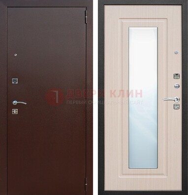 Входная дверь с порошковым покрытием филенчатой МДФ и зеркалом ДЗ-65 в Климовске