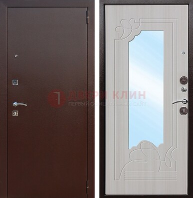 Стальная дверь с порошковым покрытием с резной МДФ и зеркалом ДЗ-66 в Климовске