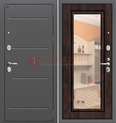 Серая стальная дверь с зеркалом винорит внутри ДЗ-6 в Климовске