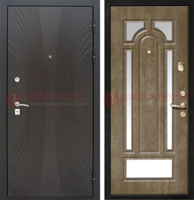 Темная металлическая дверь МДФ с различными зеркальными вставками внутри ДЗ-82 в Климовске
