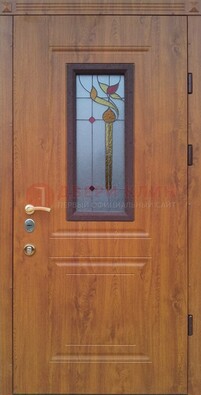 Железная дверь с МДФ и витражом ВЖ-24 в Климовске